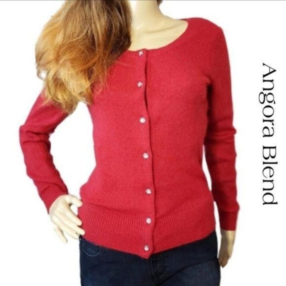 Apt. 9 Red Angora Blend Cardigan Sweater Size S diamond Button Front Long Sleeve